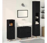 Frdhee Mueble Recibidor Entrada, Juego de Muebles de baño con cajón 3 pcs Negro 30 x 30 x 180 cm Muebles De Baño para baños Armario de baño