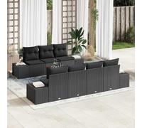 Frdhee Muebles de jardín, muebles de balcón, juego de muebles de terraza, sofá de jardín con cojines, 8 piezas de ratán negro, muebles de terraza para exteriores e interiores, fácil montaje
