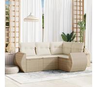 Frdhee Muebles de terraza exterior Bistro Set,4 piezas jardín sofá con cojines beige polirratán para patio trasero, porche, jardín, balcón