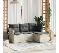 Frdhee Muebles de terraza exterior Bistro Set,4 piezas jardín sofá con cojines gris claro Poliratán para patio trasero, porche, jardín, balcón