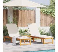 Frdhee Muebles de terraza, tumbona 2 unidades, marrón, 53 x 202 x 89 cm, madera maciza de acacia, silla de playa plegable para balcón, terraza, jardín