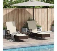 Frdhee Muebles de terraza, tumbona con cojín, 2 unidades, marrón, 35 x 35 x 32 cm, polirratán, silla de playa plegable para balcón, terraza, jardín