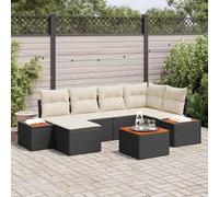 Frdhee Salón de jardín, jardín exterior, salón, muebles de terraza, juego de sofás de jardín, 7 unidades, color negro y crema, 264 x 154 x 85 cm, para salas de relajación públicas, terrazas, pensiones
