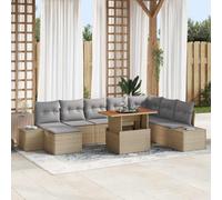 Frdhee Sofá de jardín, sofá de jardín, tumbona, muebles de terraza, conjunto de comedor de jardín con cojín, 9 unidades, beige y gris, para terraza, pensiones, salas de relajación públicas