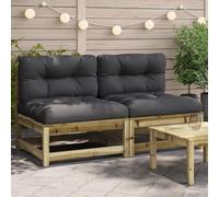 Frdhee Sofá esquinero pequeño grupo de banco esquinero, sofá de jardín sin reposabrazos con cojín, 2 unidades, madera de pino, sofá exterior para balcón, terraza, zona de piscina