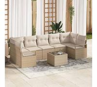 Frdhee Sofá exterior de jardín, muebles de salón, juego de 8 unidades, color beige y crema de poliratán, para salón, dormitorio, habitación pequeña