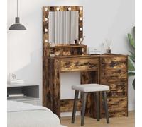 Frdhee Tocador de maquillaje, tocador de madera de roble ahumado, 50 x 41 x 135 cm, mesa de vestirse para el dormitorio, se puede montar rápidamente