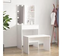 Frdhee Tocador mesa de maquillaje Vanity Table, juego de tocador con LED blanco de madera, mesa de vestir para el dormitorio, se puede montar rápidamente