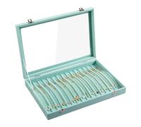 Frebeauty 15 Ganchos Bandeja de Terciopelo Con Tapa Transparente - Organizador y Soporte de Collar - Caja de Joyería (Turquesa)