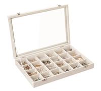 Frebeauty Bandeja de joyas de 24 casillas joyas de terciopelo caja de almacenamiento cajón con tapa transparente caja de exhibición de collar de pulsera femenina (24 casillas beige)