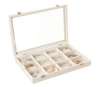 Frebeauty Bandeja de joyería 12 rejilla Velvet Jewelry Organizer caja de almacenamiento con tapa transparente Cajón Jewelry Holder Display Case para pulseras Collar para mujeres (Beige12 Grid)