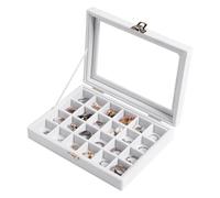 Frebeauty Bandeja de joyería de 24 rejillas, organizador de aretes de terciopelo, organizador de joyas pequeño con tapa transparente, organizador de aretes con cerradura, cajas de joyería y soporte