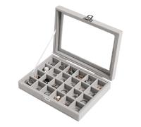 Frebeauty Bandeja de joyería de 24 rejillas, organizador de aretes de terciopelo, organizador de joyas pequeño con tapa transparente, organizador de aretes con cerradura, cajas de joyería y soporte