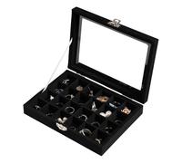 Frebeauty Bandeja de joyería de 24 rejillas, organizador de aretes de terciopelo, organizador de joyas pequeño con tapa transparente, organizador de aretes con cerradura, cajas de joyería y soporte