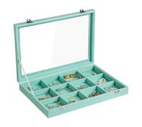 Frebeauty Bandeja de joyería de terciopelo, organizador de joyas de 12 rejillas con tapa transparente, soporte para pulseras, vitrina de joyería con cierre, broche de brazalete de inserción de cajón,