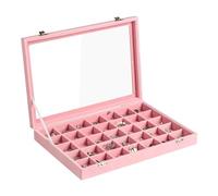 Frebeauty Bandeja de joyería de terciopelo, organizador de joyas de 35 rejillas con tapa transparente, estuche organizador de aretes con cierre, inserto de cajón para anillos, 13.8 x 9.5 x 2 pulgadas,