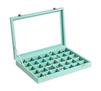 Frebeauty Bandeja de joyería de terciopelo, organizador de joyas de 35 rejillas con tapa transparente, estuche organizador de aretes con cierre, inserto de cajón para anillos, tachuelas, 13.8 x 9.5 x