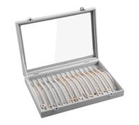 Frebeauty Bandeja Organizador de Collares con 15 Ganchos de Terciopelo con Tapa Transparente Caja Organizador de Joyería Gris