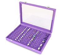 Frebeauty Bandeja organizadora de anillos con 100 ranuras para anillo con tapa transparente, caja de almacenamiento de anillo de terciopelo, bandeja de anillo caja de anillo para mostrar joyas(morado)