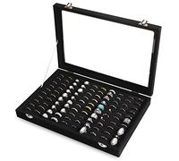 Frebeauty Bandeja organizadora de anillos con 100 ranuras para anillo con tapa transparente, caja de almacenamiento de anillo de terciopelo, bandeja de anillo caja de anillo para mostrar joyas(Negro)