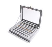 Frebeauty Bandeja organizadora de aretes/anillos tapa transparente, 7 ranuras Inserto de cajón de terciopelo Caja de almacenamiento de joyas Vitrina de joyería (gris, 7 ranuras)