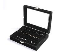 Frebeauty Bandeja organizadora de aretes/anillos tapa transparente, 7 ranuras Inserto de cajón de terciopelo Caja de almacenamiento de joyas Vitrina de joyería(negro, 7 ranuras)