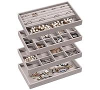 Frebeauty Bandeja organizadora de joyas, bandejas apilables de terciopelo para joyas, inserciones de cajones, organizador de aretes para mujeres y niñas, estuche de almacenamiento de joyas para