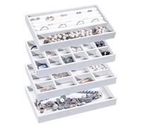 Frebeauty Bandeja organizadora de joyas, bandejas apilables de terciopelo para joyas, inserciones de cajones, organizador de aretes para mujeres y niñas, estuche de almacenamiento de joyas para
