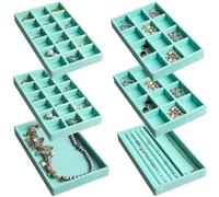 Frebeauty bandeja organizadora de joyas, bandejas apilables de terciopelo para joyas, inserciones de cajones, organizador de pendientes para mujeres y niñas, estuche de almacenamiento y exhibición de