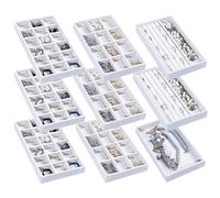 Frebeauty Bandeja organizadora de joyas, bandejas apilables de terciopelo para joyas, insertos de cajones, organizador de aretes para mujeres y niñas, estuche de almacenamiento de joyas para anillos,