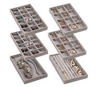 Frebeauty Bandeja organizadora de joyas, bandejas apilables de terciopelo para joyas, organizador de aretes para mujeres estuche de exhibición para anillos, collares de tuerca, juego de 6 (gris)