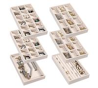 Frebeauty Bandeja organizadora de joyas bandejas de joyería de terciopelo apilables organizador de aretes para mujeres estuche de exhibición de almacenamiento de joyas para anillos juego de 6 (Beige)