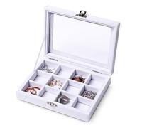 Frebeauty Bandeja organizadora de joyas con tapa transparente, caja de almacenamiento de joyas de terciopelo de 12 rejillas con tapa transparente, vitrina de joyería(blanco, 12 rejillas)