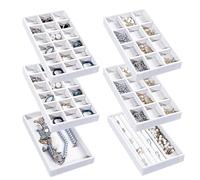 Frebeauty, Bandeja organizadora para joyas para mujer, apilable, de terciopelo, para guardar pendientes, anillos, collares, pendientes, juego de 6 unidades, color blanco