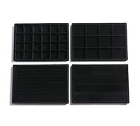 Frebeauty Bandejas organizadoras de joyas de terciopelo apilables para cajones bandeja de almacenamiento de joyas, aretes, pulseras, collares,accesorios para mujeres(juego de 4) (negro).