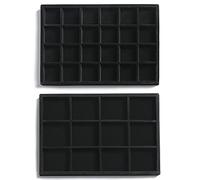 Frebeauty Bandejas organizadoras de joyas de terciopelo apilables para cajones, bandeja de almacenamiento de joyas, aretes, pulseras, collares, anillos, accesorios para mujeres(juego de 2) (negro)