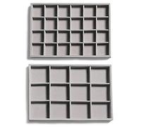 Frebeauty Bandejas organizadoras de joyas de terciopelo apilables para cajones, bandeja de almacenamiento de joyas, aretes, pulseras, collares, anillos, accesorios para mujeres(juego de 2) (gris).