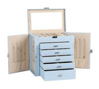 Frebeauty Caja de joyería grande, organizador de joyas de cuero sintético de 6 niveles con cerradura, funda de almacenamiento multifuncional con espejo, soporte de accesorios(Azul cielo)