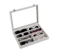 Frebeauty Caja para guardar gafas de sol, bandeja para gafas de sol de 10 ranuras con tapa transparente, unisex(Gris)