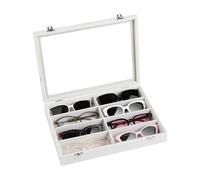 Frebeauty Caja para guardar gafas de sol, bandeja para gafas de sol de 11 ranuras con tapa transparente, unisex(Blanco)