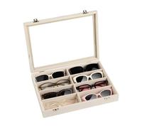 Frebeauty Caja para guardar gafas de sol, bandeja para gafas de sol de 8 ranuras con tapa transparente, unisex(Beige)