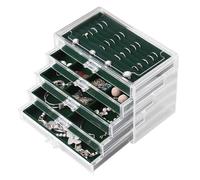 Frebeauty Joyero acrílico extra grande para mujer, organizador de joyas transparente de 5 capas, caja de terciopelo con 5 cajones, anillos, vitrina para collares, bandeja para mujeres y niñas (verde