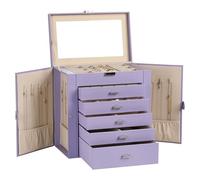 Frebeauty Joyero grande, organizador de joyas de piel sintética de 6 niveles con cerradura, estuche de almacenamiento multifuncional con espejo, soporte para accesorios con 5 cajones para aretes,