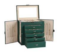 Frebeauty Joyero grande, organizador de joyas de piel sintética de 6 niveles con cerradura, estuche de almacenamiento multifuncional con espejo, soporte de accesorios con 5 cajones para collares,