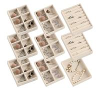 Frebeauty Juego de bandejas pequeñas para joyas, bandeja organizadora de joyas apilable de terciopelo, mini organizador de cajones de joyas, insertos de cajón, 4.92 x 3.74 x 0.9 pulgadas, bandeja de