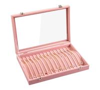 Frebeauty Organizador de collares de terciopelo con 15 ganchos y tapa transparente, cerradura, para joyería de colgantes, cadenas y collares, bandeja para mujeres y niñas (rosa)