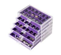 Frebeauty Organizador de Joyas de Acrílico, Caja Organizadora de Aretes con 5 Cajones, Caja de Joyas Transparente con Bandejas de Terciopelo para Mujeres, Soporte de Exhibición de Aretes Apilable para