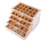 Frebeauty Organizador de joyas de acrílico, caja organizadora de pendientes con 5 cajones, joyero transparente con bandejas de terciopelo para mujer, soporte apilable para pendientes (caqui)
