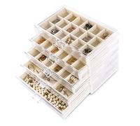 Frebeauty Organizador de joyas de acrílico, caja organizadora de pendientes con 5 cajones, joyero transparente con bandejas de terciopelo para mujer, soporte apilable para pendientes (beige)