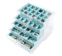 Frebeauty Organizador de joyas de acrílico, caja organizadora de pendientes con 5 cajones, soporte apilable para pendientes para anillos y pulseras (turquesa)